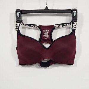PINK Victoria's Secret    Burgundy Racerback  Ultimate Push-up Underwire Bra